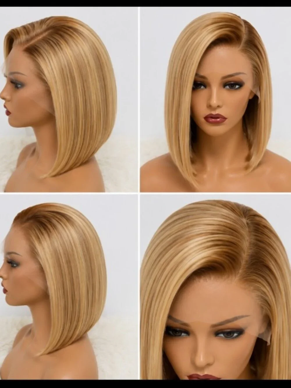 Blonde Bob Wig Straight Hair Lace Human Hair 180% density